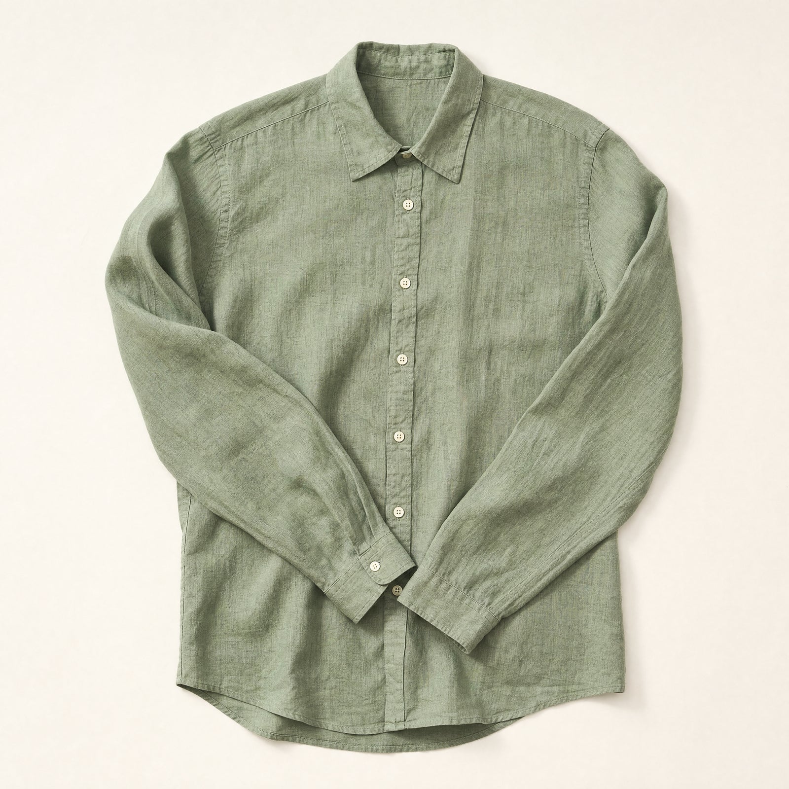 The Hudson Men's Linen Shirt in Sage, flat lay
