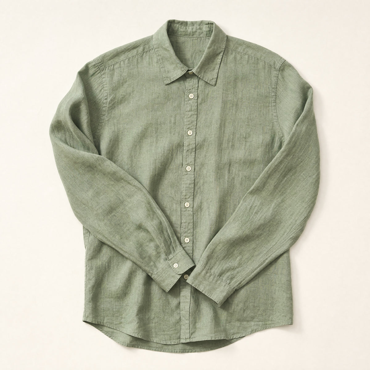 The Hudson Men's Linen Shirt in Sage, flat lay