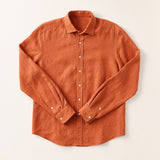 The Hudson Men's Linen Shirt in Terracotta, flat lay
