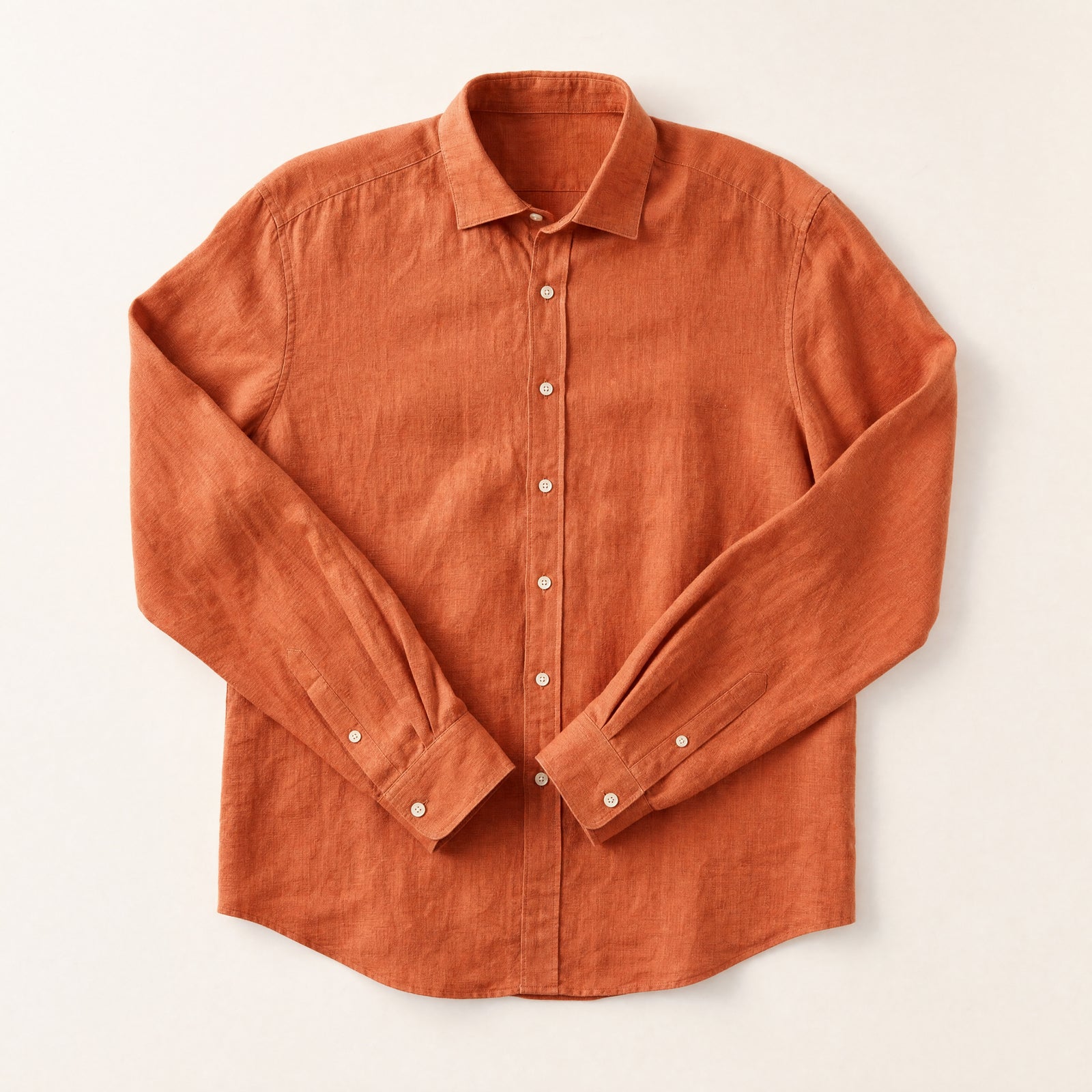 The Hudson Men's Linen Shirt in Terracotta, flat lay