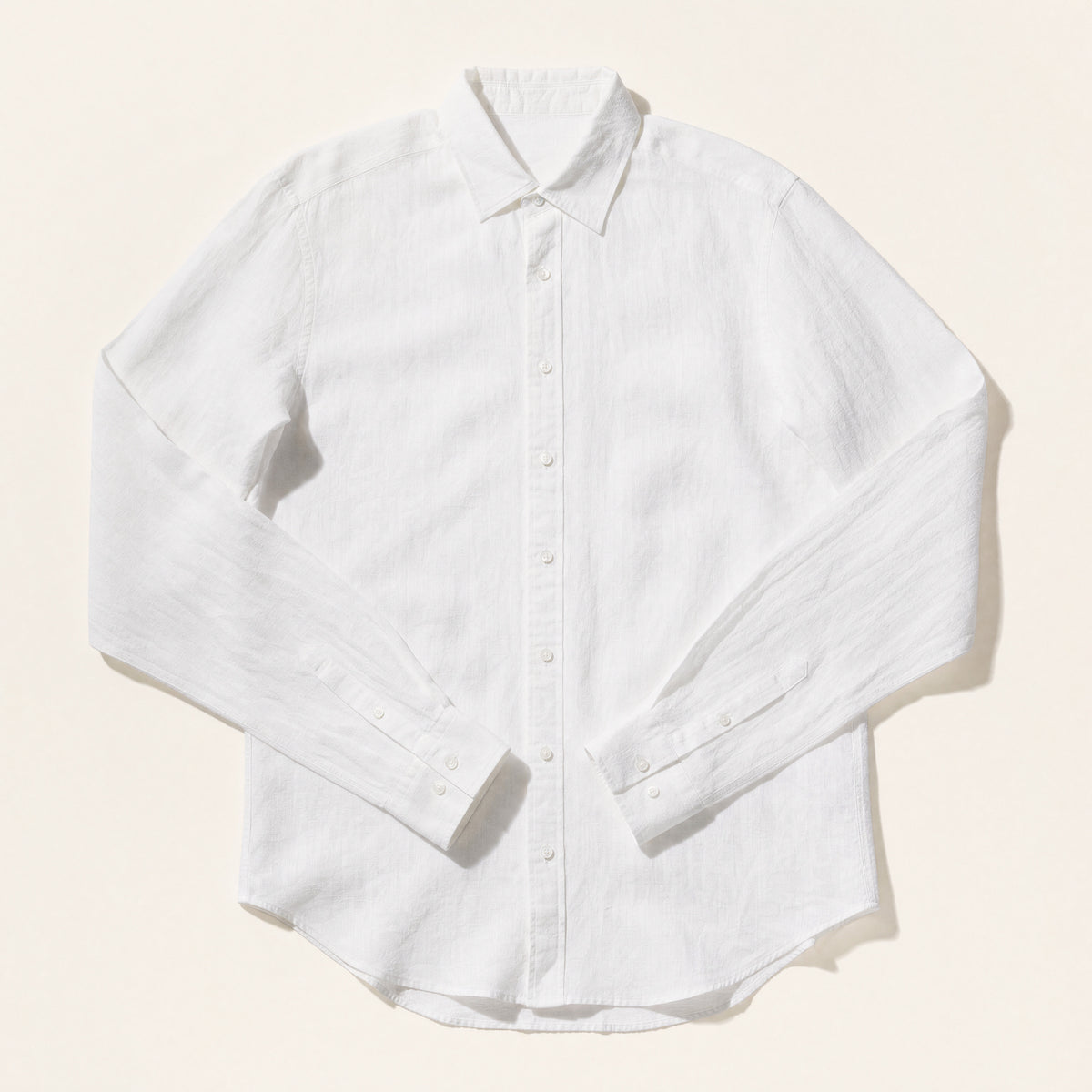 The Hudson Men's Linen Shirt in White, flat lay