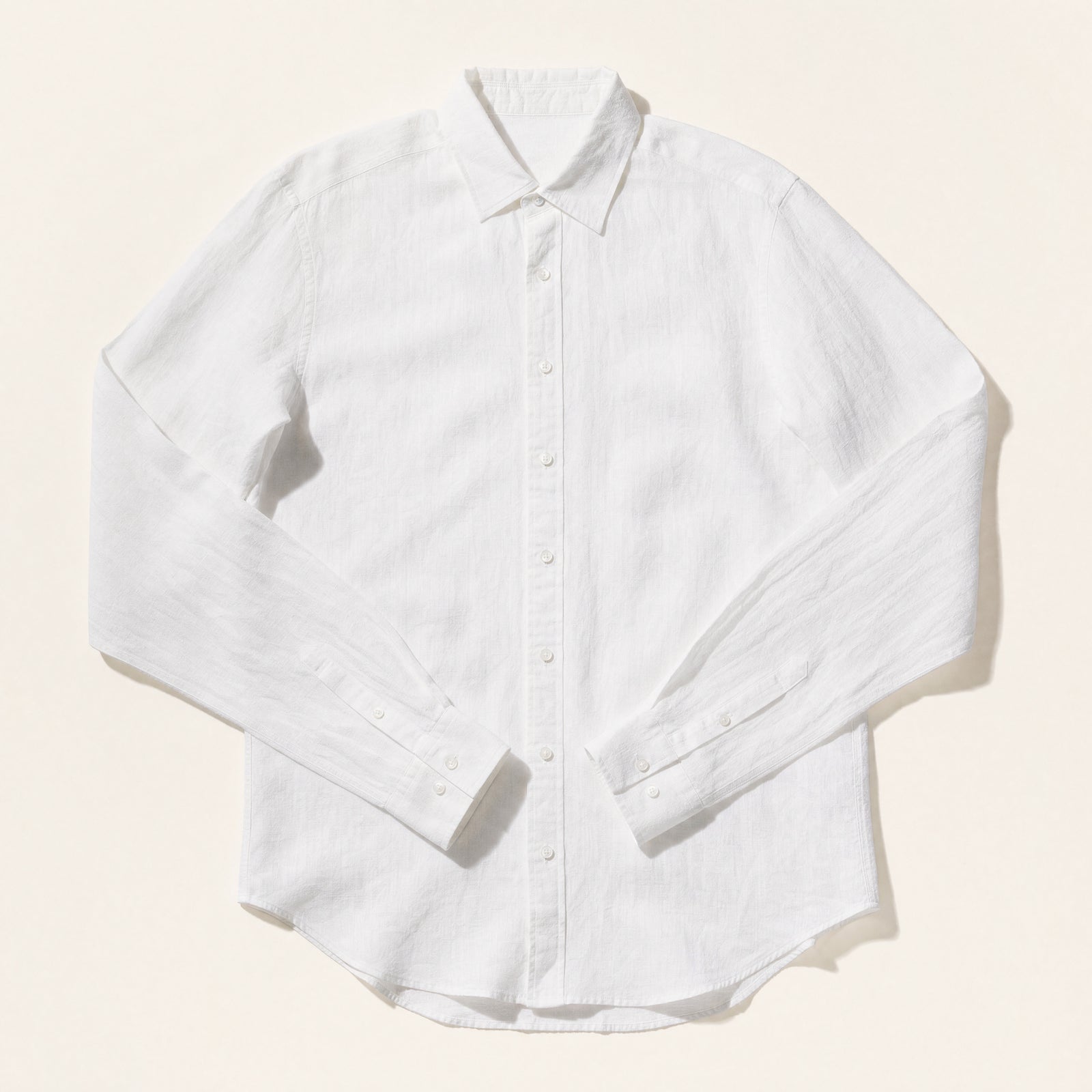 The Hudson Men's Linen Shirt in White, flat lay