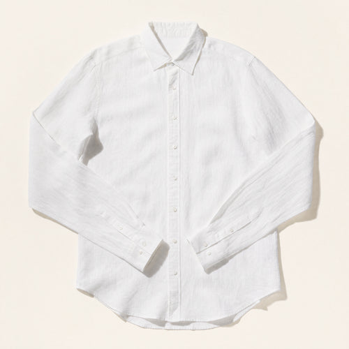 The Hudson Men's Linen Shirt in White, flat lay