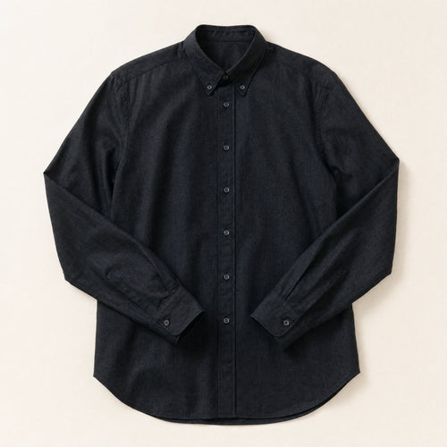 The Tribeca Men's Chambray Shirt in Black, flat lay