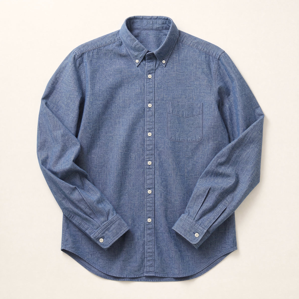 The Tribeca Men's Chambray Shirt in Indigo, flat lay