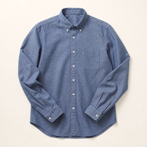 The Tribeca Men's Chambray Shirt in Indigo, flat lay