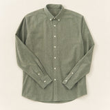 The Tribeca Men's Chambray Shirt in Olive, flat lay