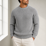 Gozo Fisherman Rib Knit Sweater in Grey