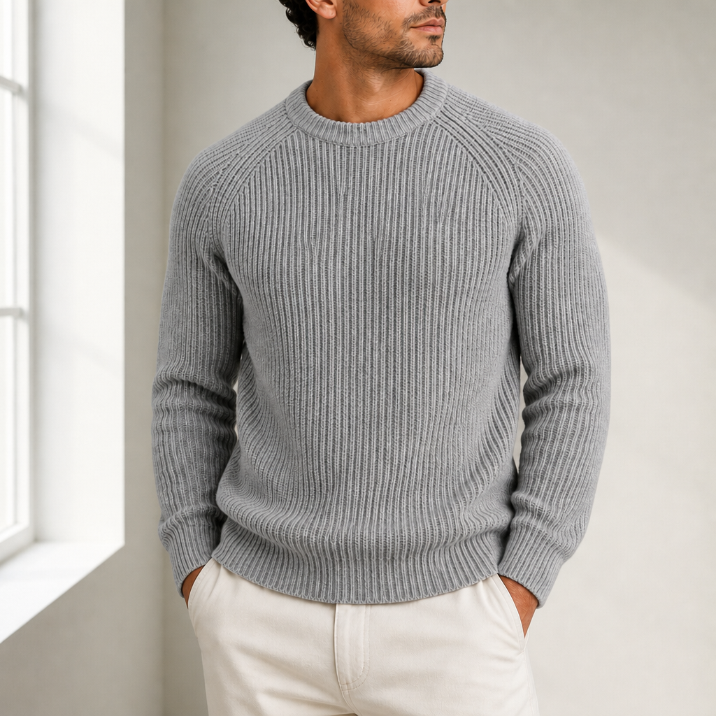 Gozo Fisherman Rib Knit Sweater in Grey