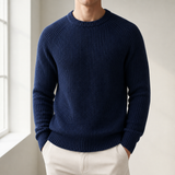 Gozo Fisherman Rib Knit Sweater in Navy