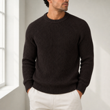 Gozo Fisherman Rib Knit Sweater in Brown