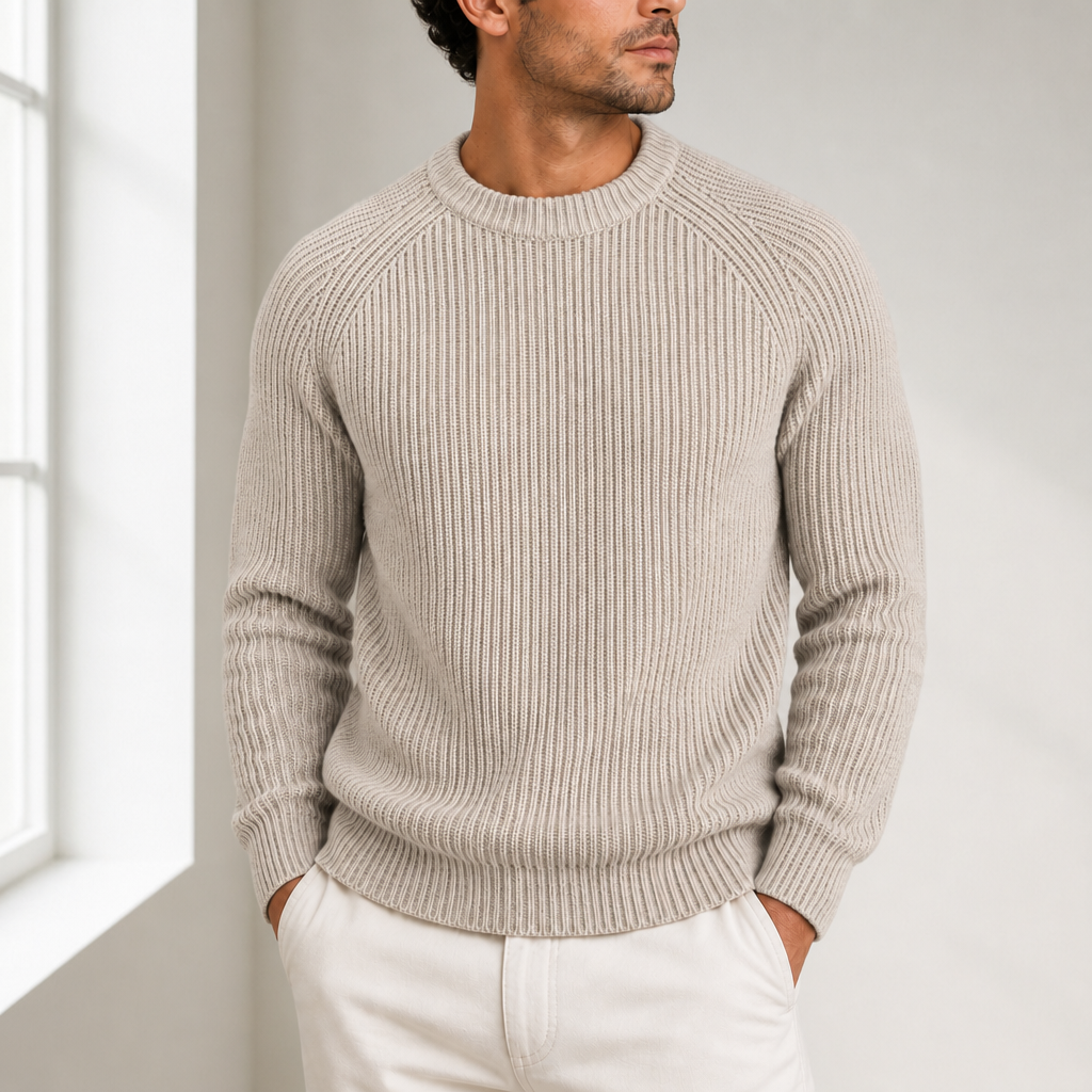 Gozo Fisherman Rib Knit Sweater in Apricot