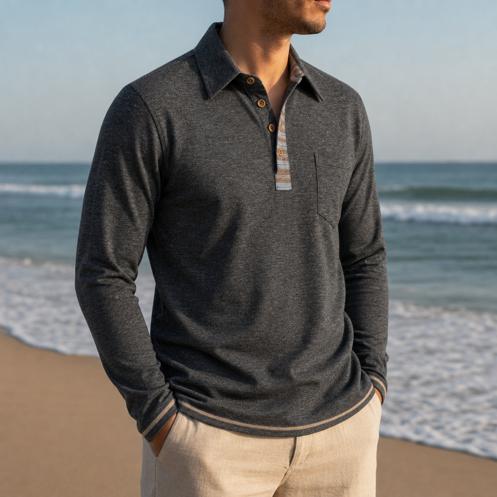 Grasse Contrast Placket Polo Shirt in Dark Gray