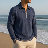 Grasse Contrast Placket Polo Shirt in Dark Blue