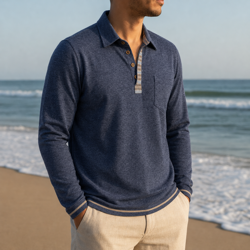 Grasse Contrast Placket Polo Shirt in Dark Blue