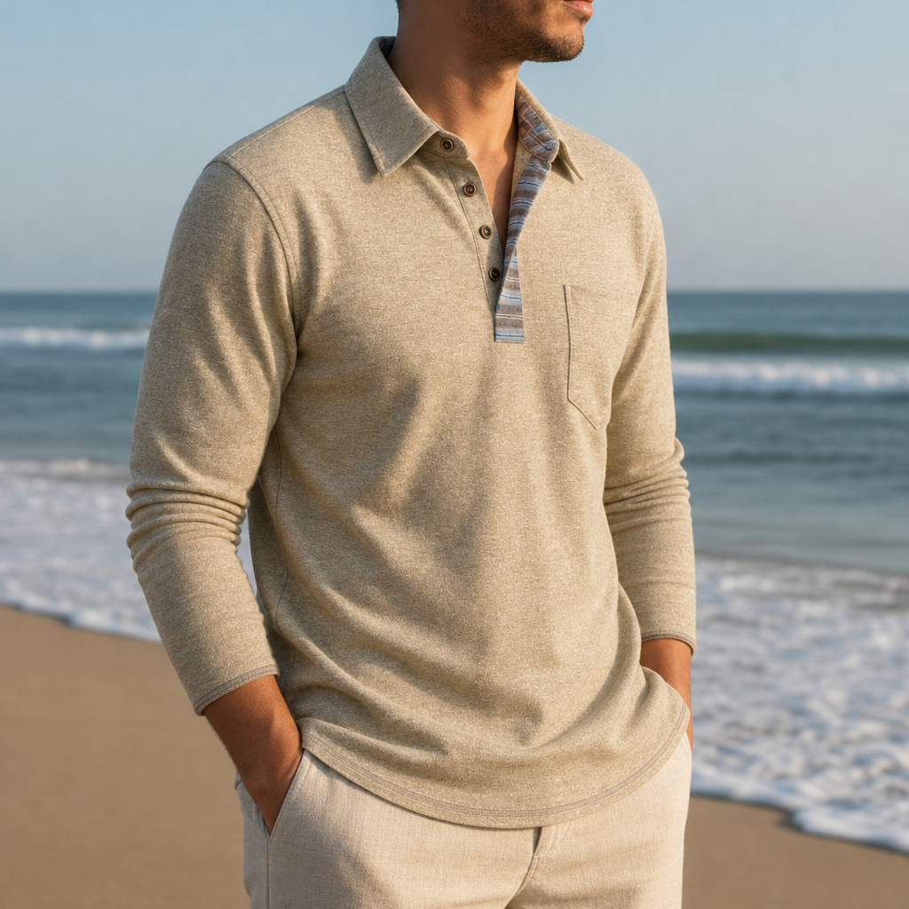 Grasse Contrast Placket Polo Shirt in Beige