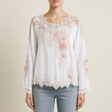 Guimaraes Floral Embroidered Lace Blouse in White