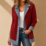 Gythio Denim Trim Cardigan Jacket in Red