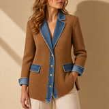 Gythio Denim Trim Cardigan Jacket in Khaki