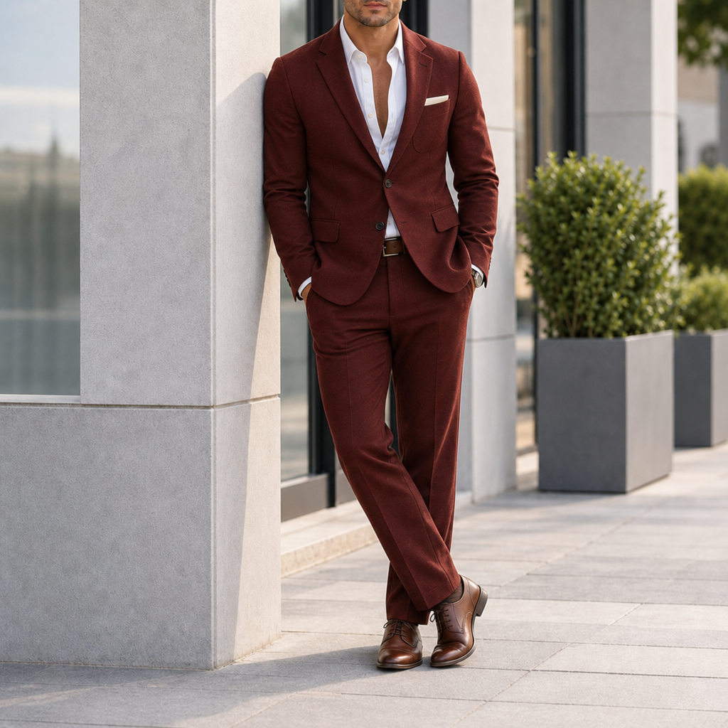 Hydra Slim Fit Suit Set in Wine Red