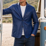 Hyeres Tailored Leather Blazer in Royal Blue