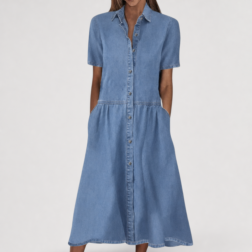 Ios Denim Shirt Midi Dress in Blue