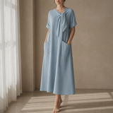 Jerez Bow Neck Maxi Dress in Blue