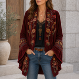 Kalymnos Velvet Bohemian Cardigan in Burgundy Floral