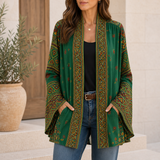 Kalymnos Velvet Bohemian Cardigan in Forest Green