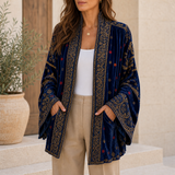 Kalymnos Velvet Bohemian Cardigan in Midnight Blue
