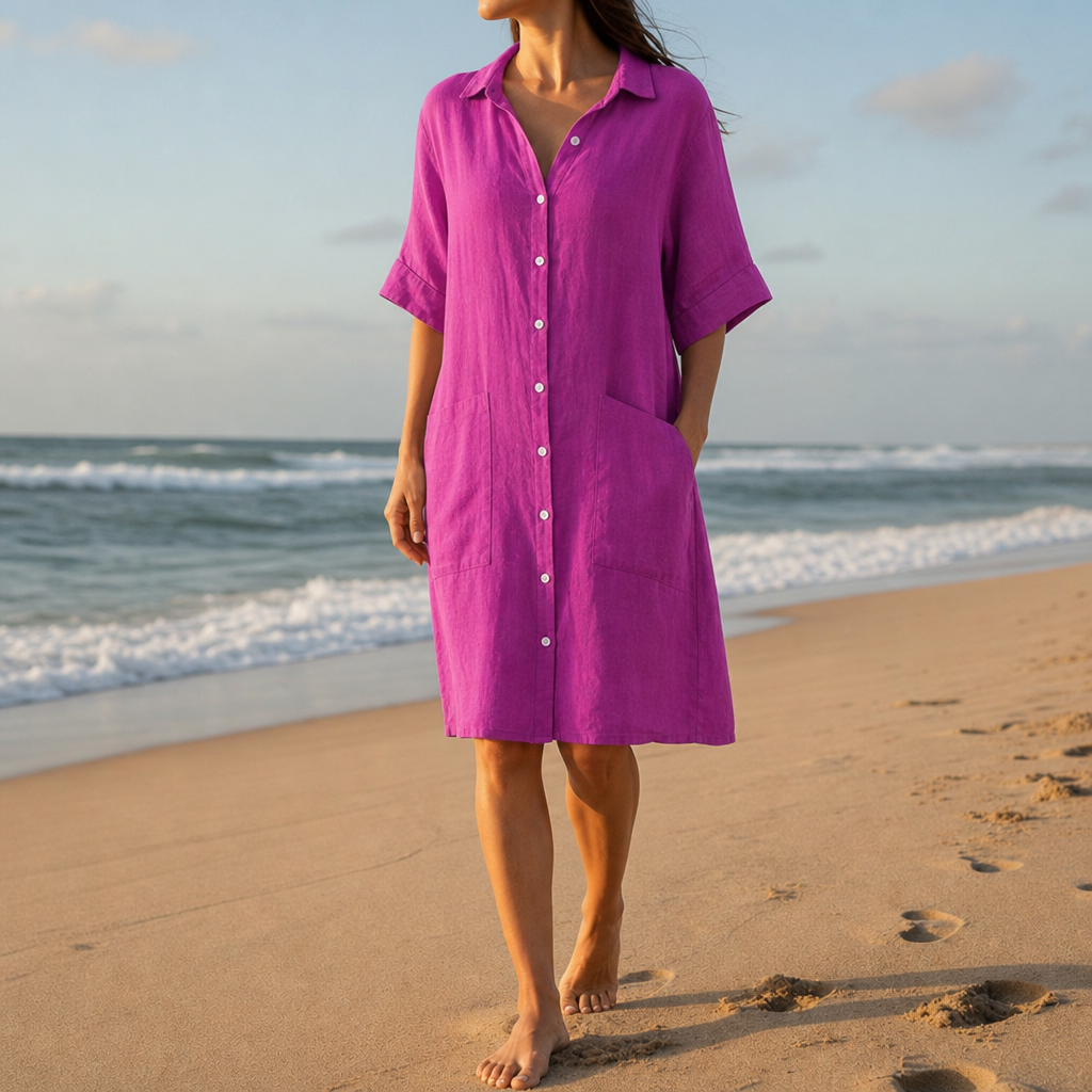 Lagos Linen Shirt Dress in Purple