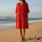 Lagos Linen Shirt Dress in Red