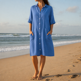 Lagos Linen Shirt Dress in Blue