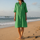 Lagos Linen Shirt Dress in Green