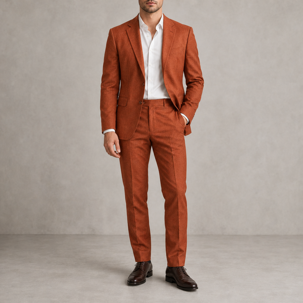 Leros Linen Suit Set in Orange