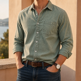Lesvos Washed Cotton Shirt in Sage Green