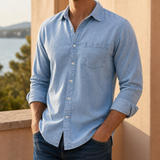 Lesvos Washed Cotton Shirt in Light Blue