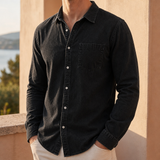 Lesvos Washed Cotton Shirt in Black
