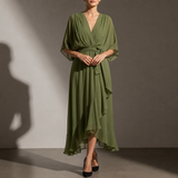 Malaga Chiffon Tie-Waist Midi Dress in Green