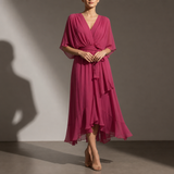 Malaga Chiffon Tie-Waist Midi Dress in Pink