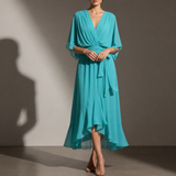 Malaga Chiffon Tie-Waist Midi Dress in Navy Blue