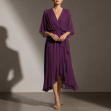 Malaga Chiffon Tie-Waist Midi Dress in Purple