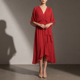 Malaga Chiffon Tie-Waist Midi Dress in Red