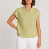 Matera Linen Cap Sleeve Blouse in Sage Apple