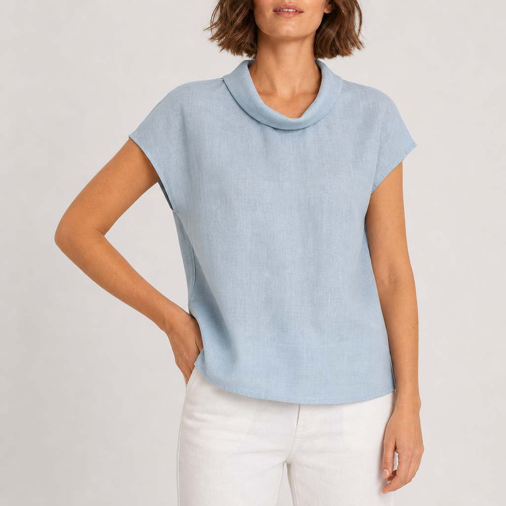 Matera Linen Cap Sleeve Blouse in Ice Blue