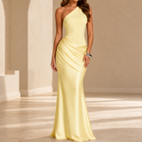 Menerbes One Shoulder Satin Gown in Yellow