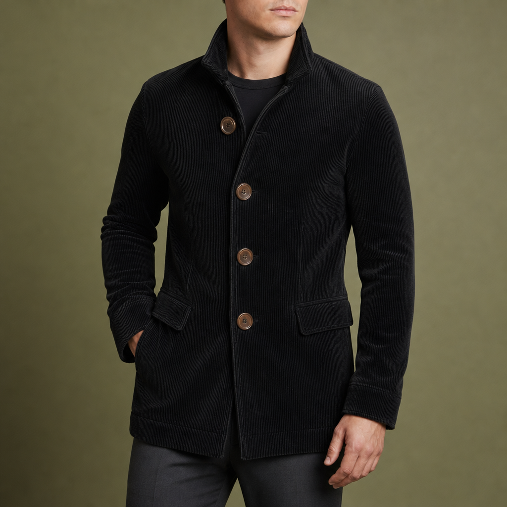 Methoni Corduroy Button Jacket in Black