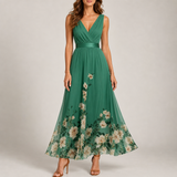 Mljet Floral Chiffon Maxi Dress in Green