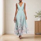 Mljet Floral Chiffon Maxi Dress in Light Green
