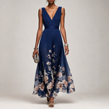 Mljet Floral Chiffon Maxi Dress in Navy